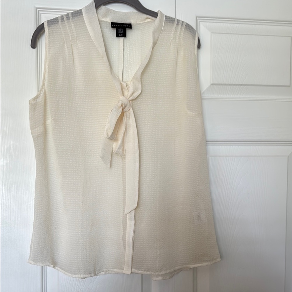Apostrophe Cream Sleeveless SheerTie Front Blouse Size L